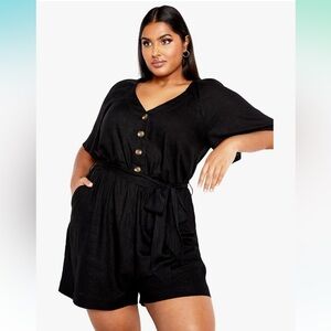 City Chic 3x Black Button-Up Romper NWT